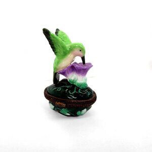 Porcelain Trinket Box Hummingbird Flower
